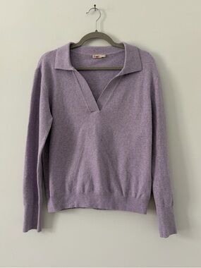 Faherty Lavender Purple V Neck Collared Organic Cotton Casual Boho Sweater L